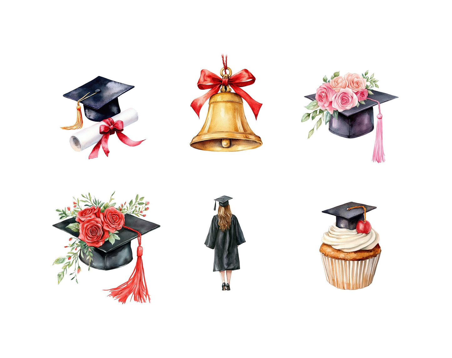 Watercolor Graduation Clipart, Graduation Clipart Bundle png, Girl Graduate Clipart, Graduation Party Clipart, Graduation Ceremony Clipart