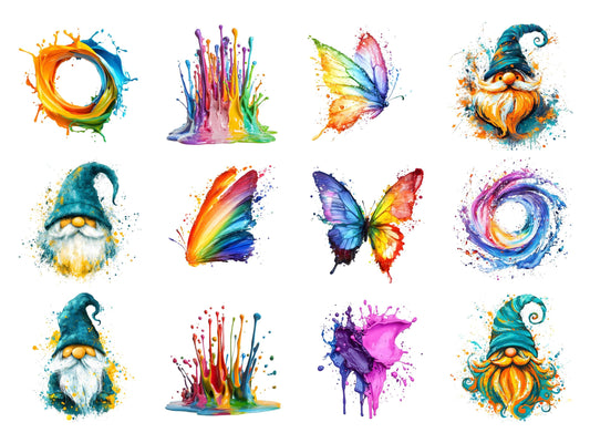 Watercolor Splashes Clipart Bundle png, Paint Splatter Clipart, Paint Splashes Clipart png, Colorful Splash png, Ink Splatter Clipart