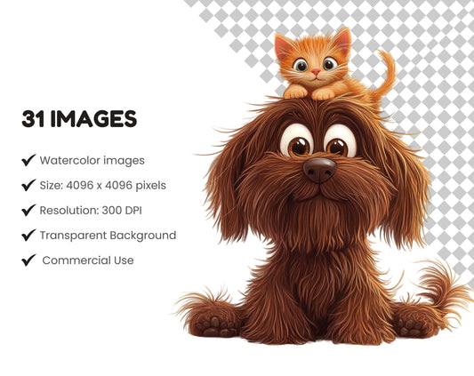 Quirky Friendship Clipart Bundle, Dog And Cat Friendship Clipart, Funny Animal Clipart, Funny Dog Clipart png, Funny Cat Clipart png Bundle