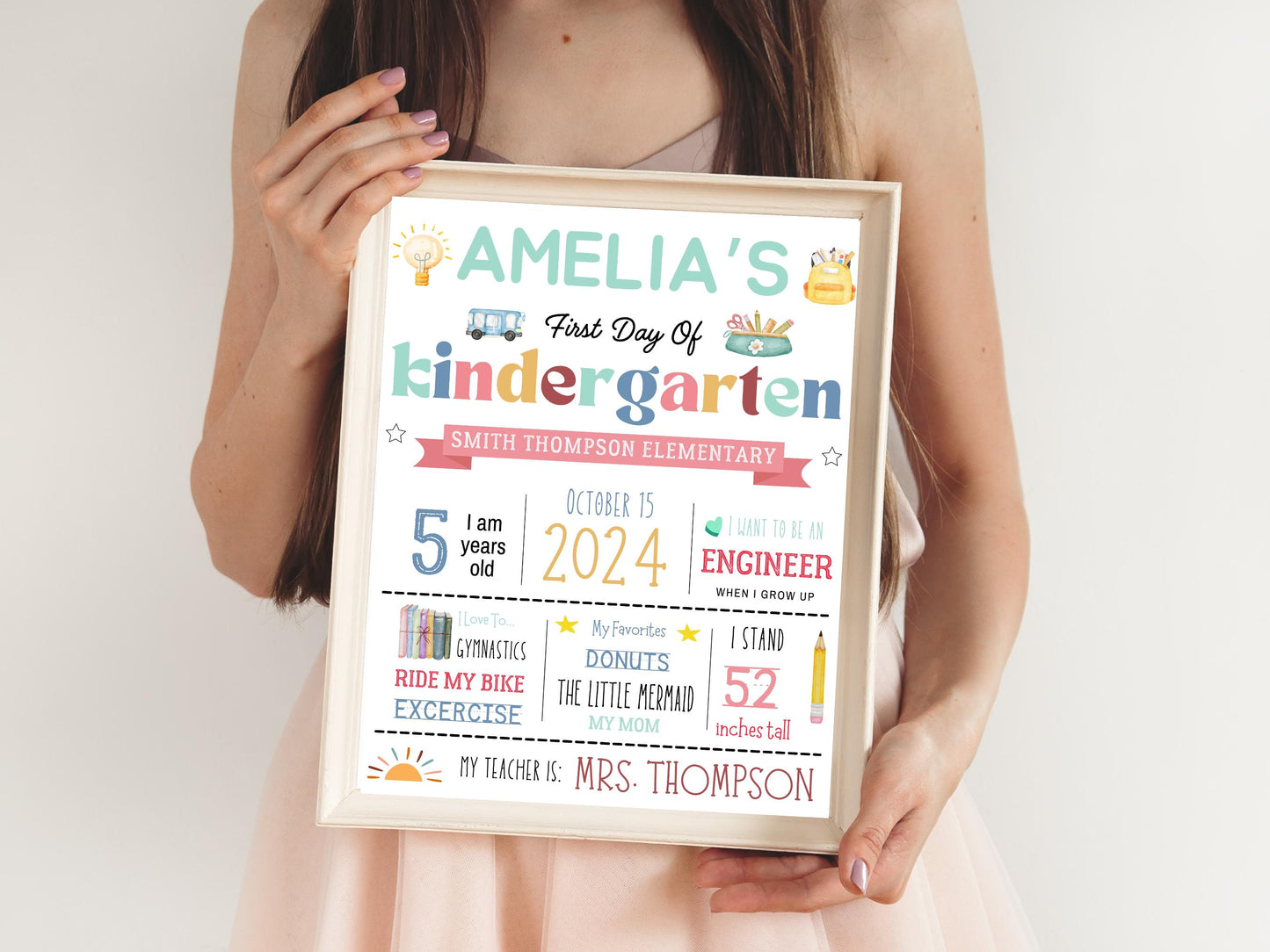 First Day of School Sign: Editable Kindergarten Printable, Canva Template