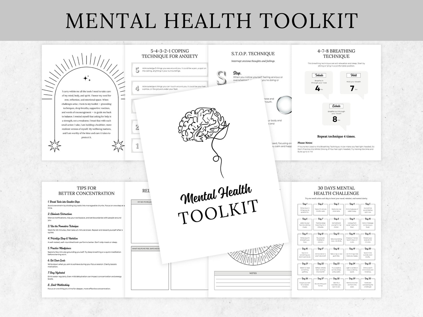 Mental Health Planner Bundle, Self-Care Workbook (Printable)