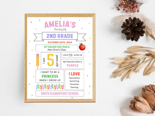 Editable First Day of School Sign, Back to School Poster (Canva Template)