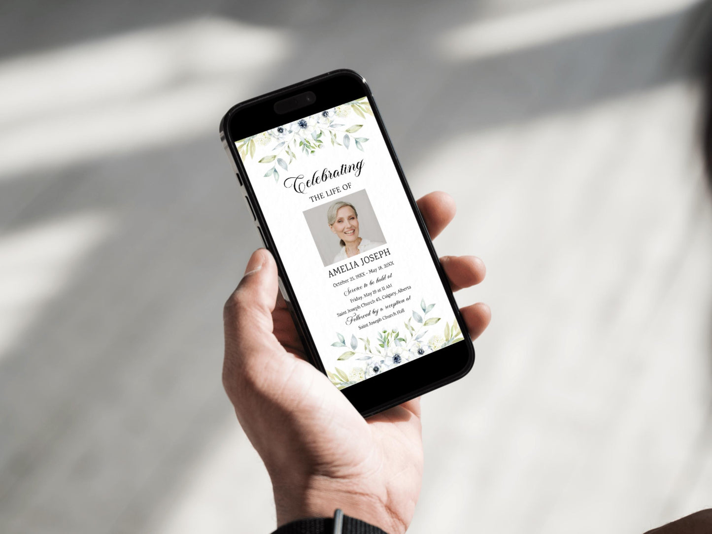 Digital Funeral Program Template: Mobile Memorial Service Announcement (Canva Template)