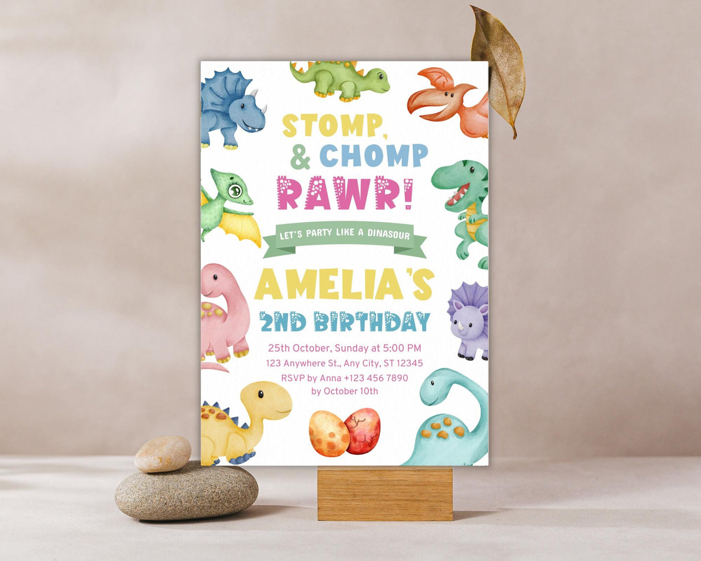 Einladung zum 2. Geburtstag mit Dinosauriern: Stampf-, Beiß- und Brüllparty (Digitaler Download)