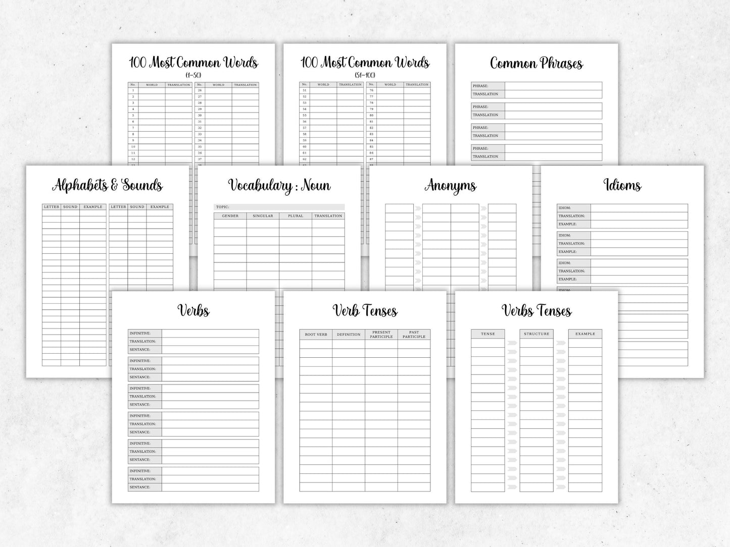 Learning Language Planner Template, Language Study Notebook Planner, Printable Learning Language Planner, Language learning notion template