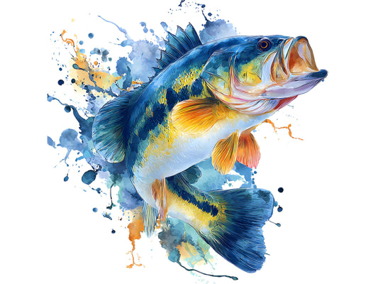 Jumping Bass Fish Clipart png Bundle, Jumping Bass Fish Collection Clipart, Funny Bass Fish Clipart, Watercolor Fish Clipart