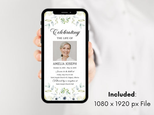 Digital Funeral Program Template: Mobile Memorial Service Announcement (Canva Template)
