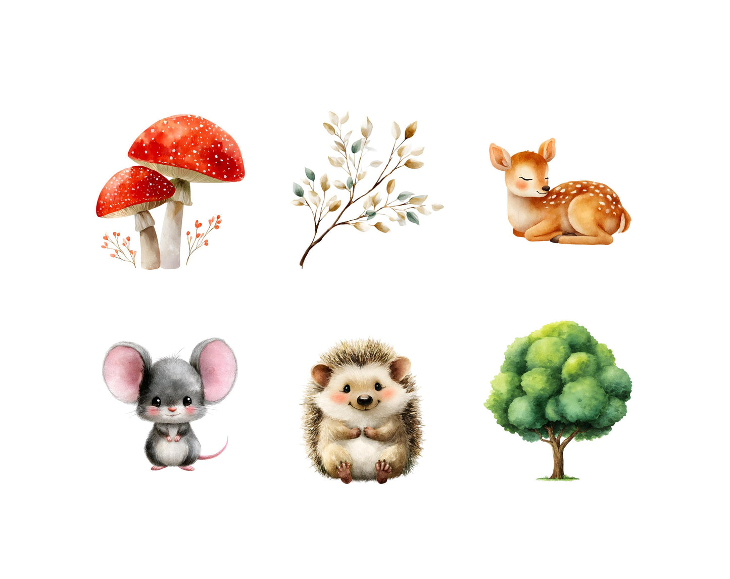 Ensemble d'images clipart d'animaux de la forêt à l'aquarelle, images clipart d'animaux mignons de la forêt (PNG), animaux de la forêt (PNG), animaux de la forêt (PNG), images clipart d'animaux mignons (PNG)