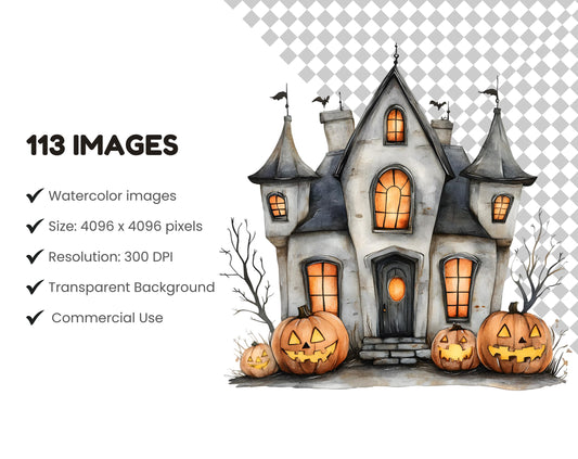 Watercolor Cute Halloween Clipart png Bundle, Spooky Cute Halloween Clipart, Pastel Halloween Clipart, Iridescent Halloween Clipart png