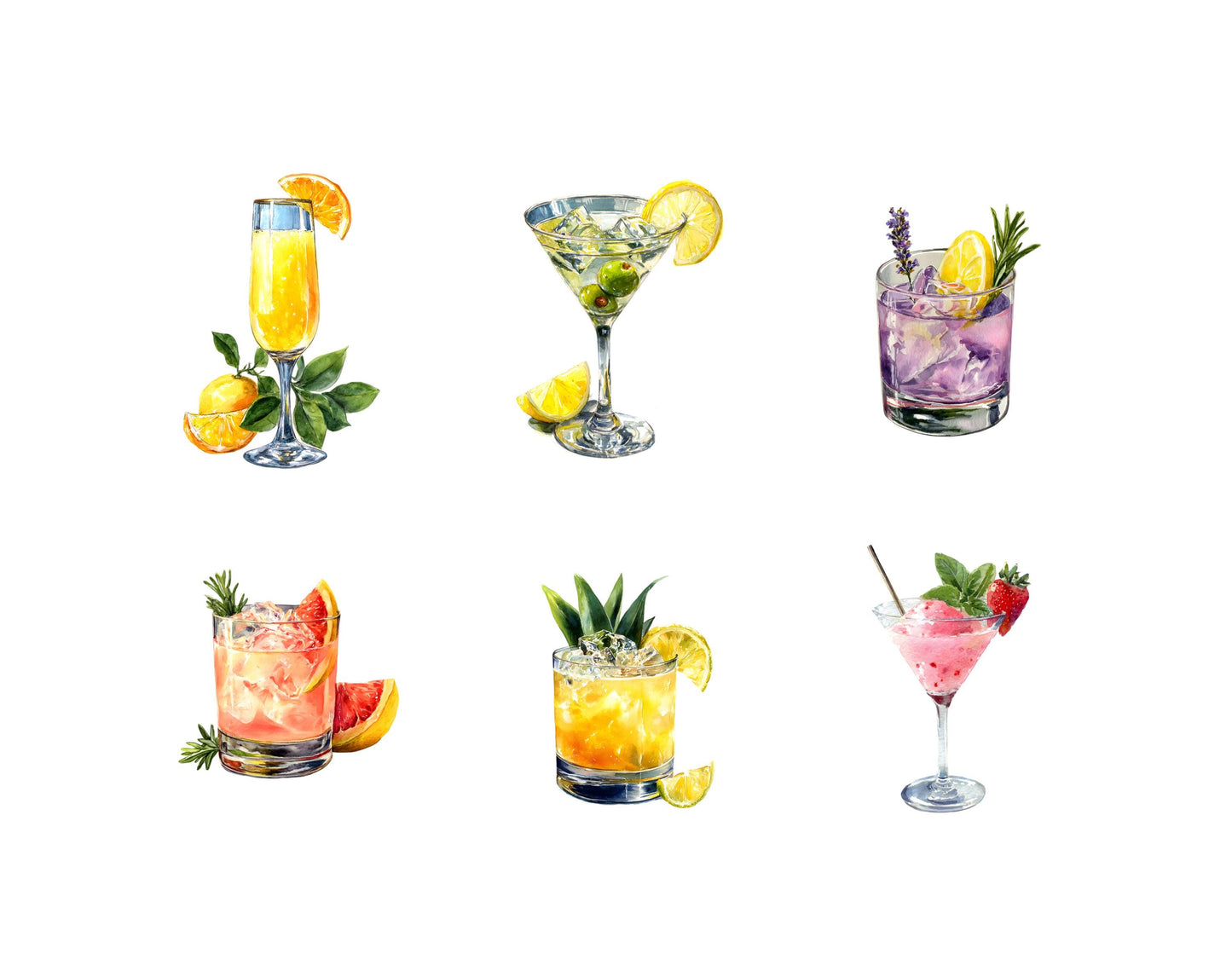 Aquarell-Cocktail-Clipart-Bundle (PNG), Cocktail-Clipart (PNG), Bar-Getränke-Clipart, Signature-Drink-Clipart (PNG), Saft-Clipart (PNG), Limonaden-Clipart (PNG)