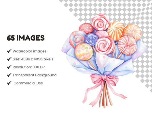 Watercolor Sweets Clipart png Bundle, Pastel Sweets Clipart, Cotton Candy Clipart, Candy png Bundle, Sweet Treats Clipart, Pastel Candy png