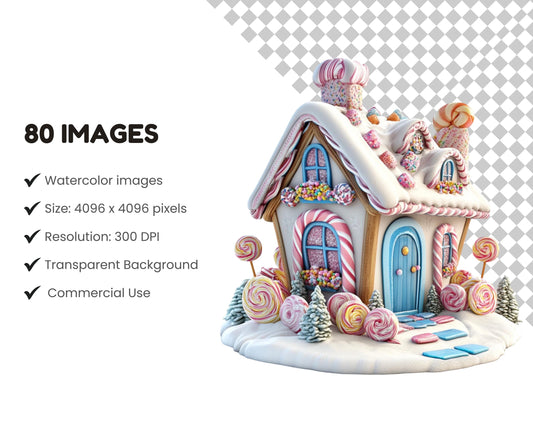 Watercolor Gingerbread House Clipart, Gingerbread Clipart png Bundle, Christmas Clipart, Christmas Decor Clipart, Ginger Cookies Clipart png
