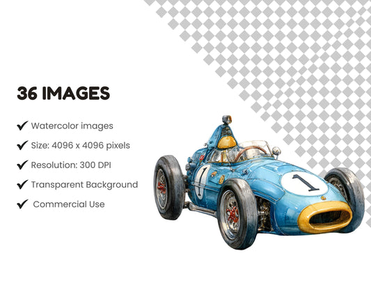Watercolor Race Car Clipart Bundle, Baby Shower Graphics (Digital Download)