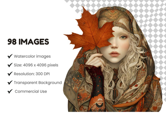 Autumn Girl Clipart Bundle png, Whimsical Autumn Girl Clipart png, Girl Clipart png, Cute Girl Clipart, Fashion Girl Clipart png