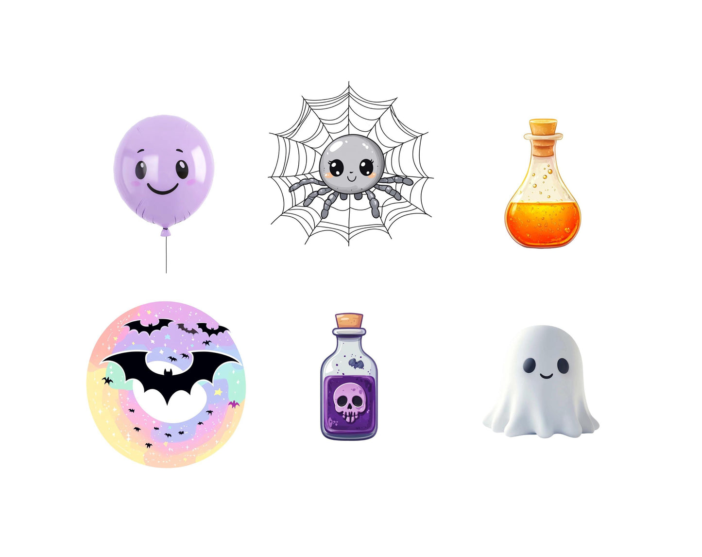 Watercolor Cute Halloween Clipart png Bundle, Halloween Clipart png, Pastel Halloween Clipart, Iridescent Halloween Clipart png, Ghost, Bat