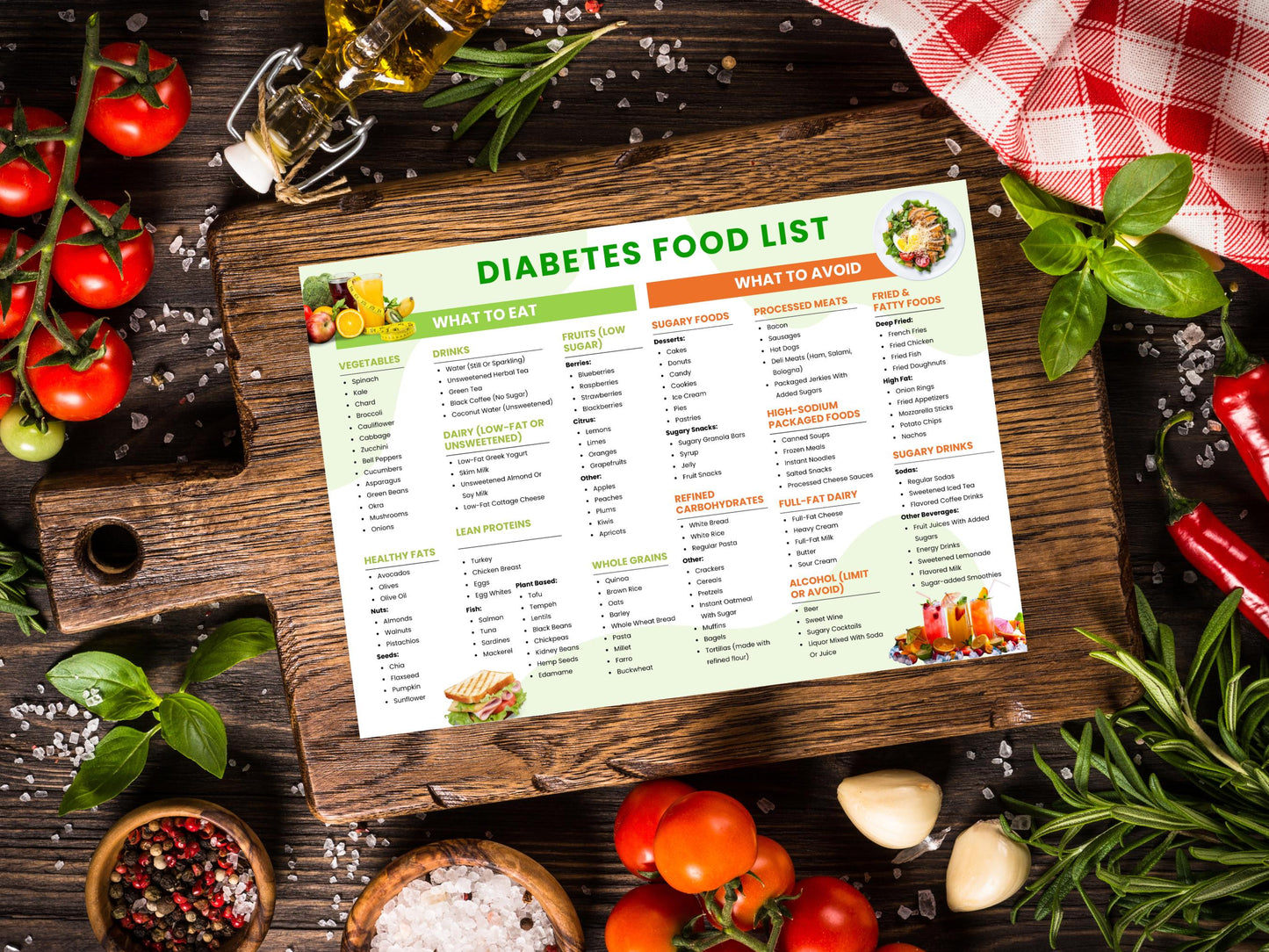 Diabetes Food List Printable, Food Guide Planner (Digital Download)