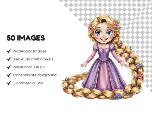 Watercolor Princess Clipart Bundle, Princess png, Cute Princess Clipart, Cute Girl Clipart, Princess Clipart, Cartoon Princess Clipart png