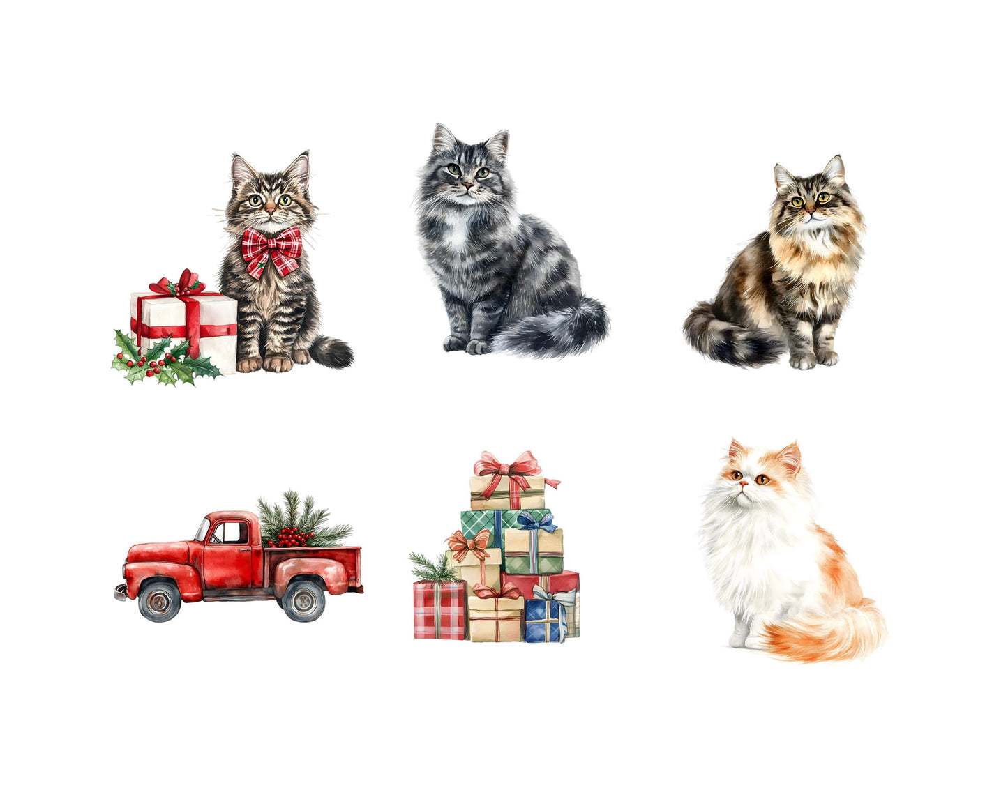 Klassisches Katzen-Clipart-Bundle, Klassische Katze (PNG), Aquarell-Haustier-Clipart, Niedliche Katzen-Clipart, Katze (PNG), Clipart mit Feiertagsmotiven, Sofort-Download