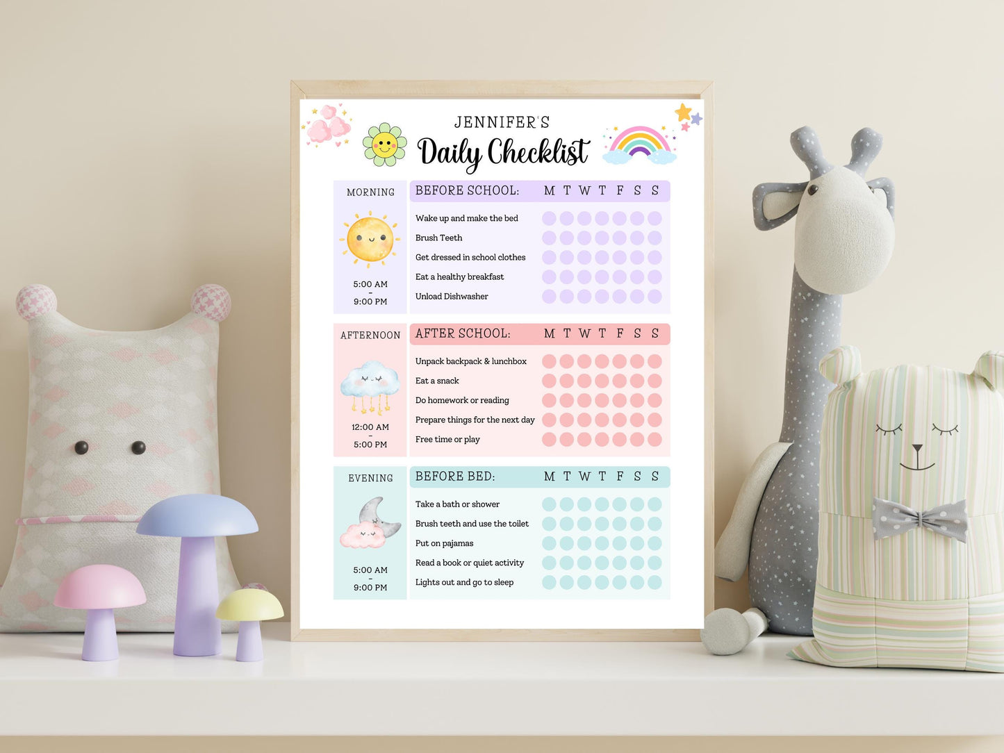 Kids Daily School Checklist, Printable School Checklist, Responsibility Chart, To Do List, Editable Chore Chart, Home school Planner