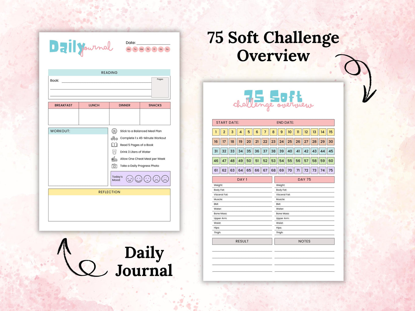 75 Soft Challenge Tracker Printable, 75 Soft Challenge Editable, 75 Easy Challenges, Printable Planner, Editable Soft Challenge Planner