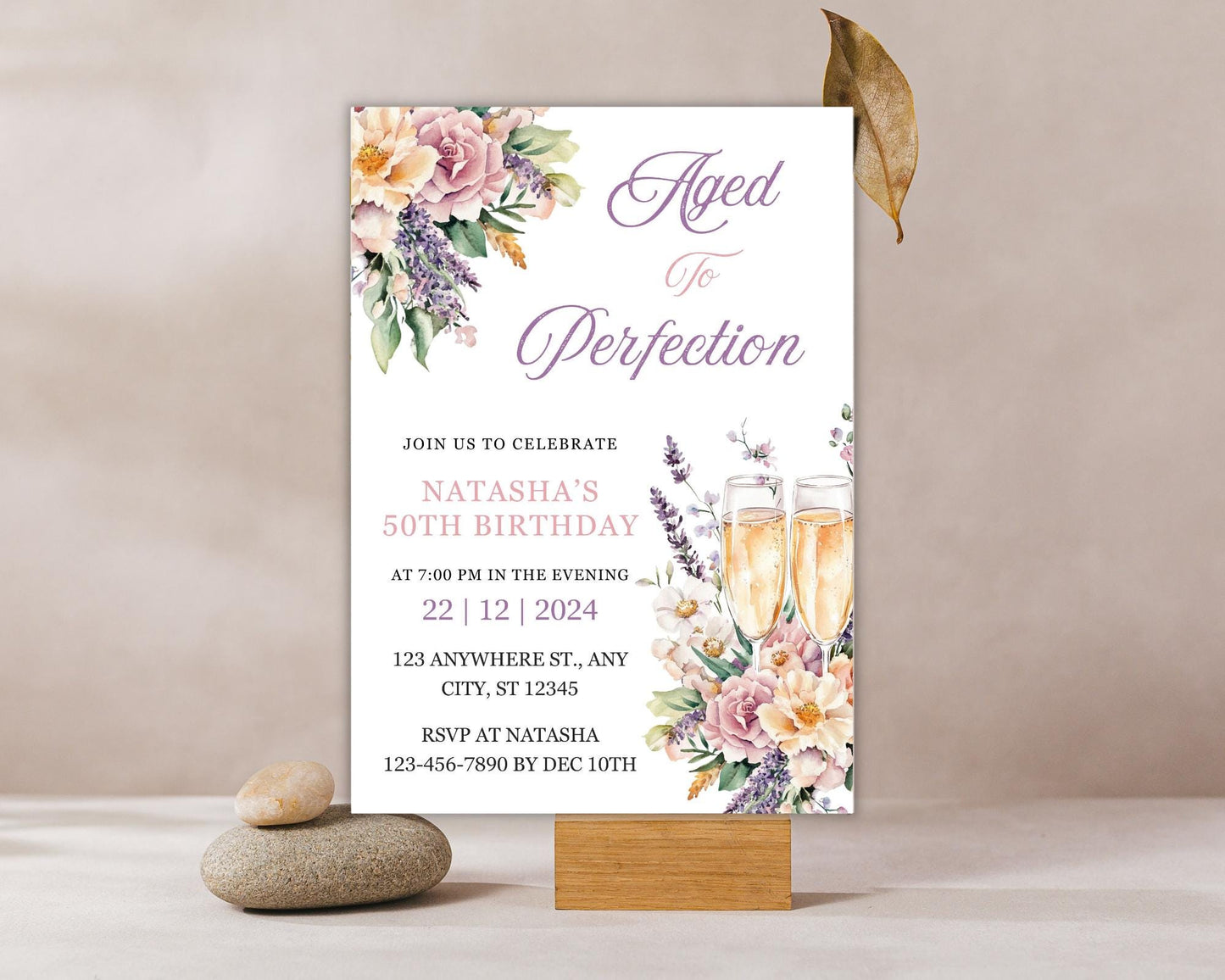 Wine Birthday Invitation Template, Floral Wine Party, Wine Girl Birthday Invite, Winery Celebration, Canva Editable, Instant Download