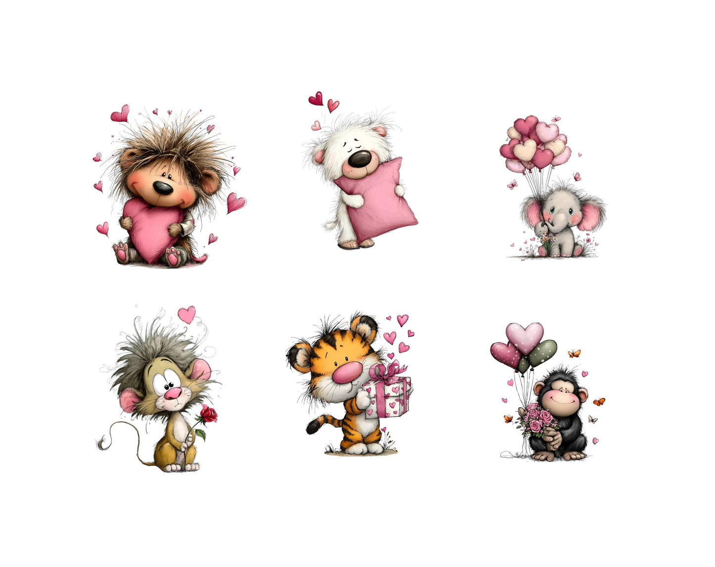Valentine Animals Clipart Bundle, Watercolor Valentine's Day Animals png, Valentine Gift, Commercial Use, Digital Download