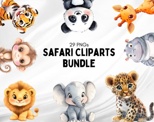29 Safari Clipart Animals png, Watercolor Safari Animal Clipart png Bundle, Baby Animal Clipart, Cute Animal Clipart, Nursery Clipart png