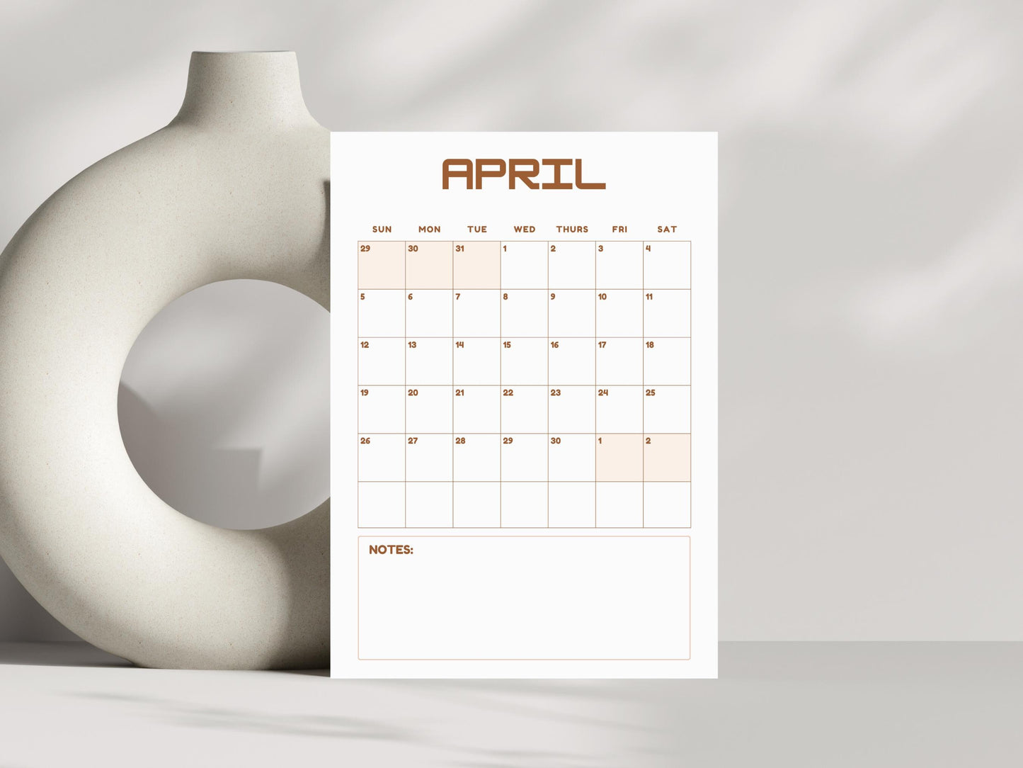 2026 Calendar Printable, Elegant Monthly Calendar 2026, Sunday Start Portrait Wall Calendar, Minimalist Monthly Planner, Instant Download