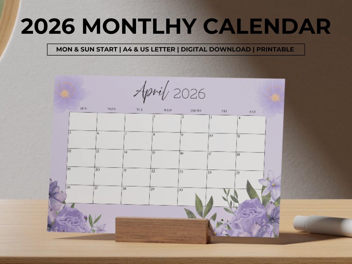 2026 Monthly Calendar Planner Printable, Cute 2026 Calendar Planner For kids, Calendar Organizer Printable, Instant Download