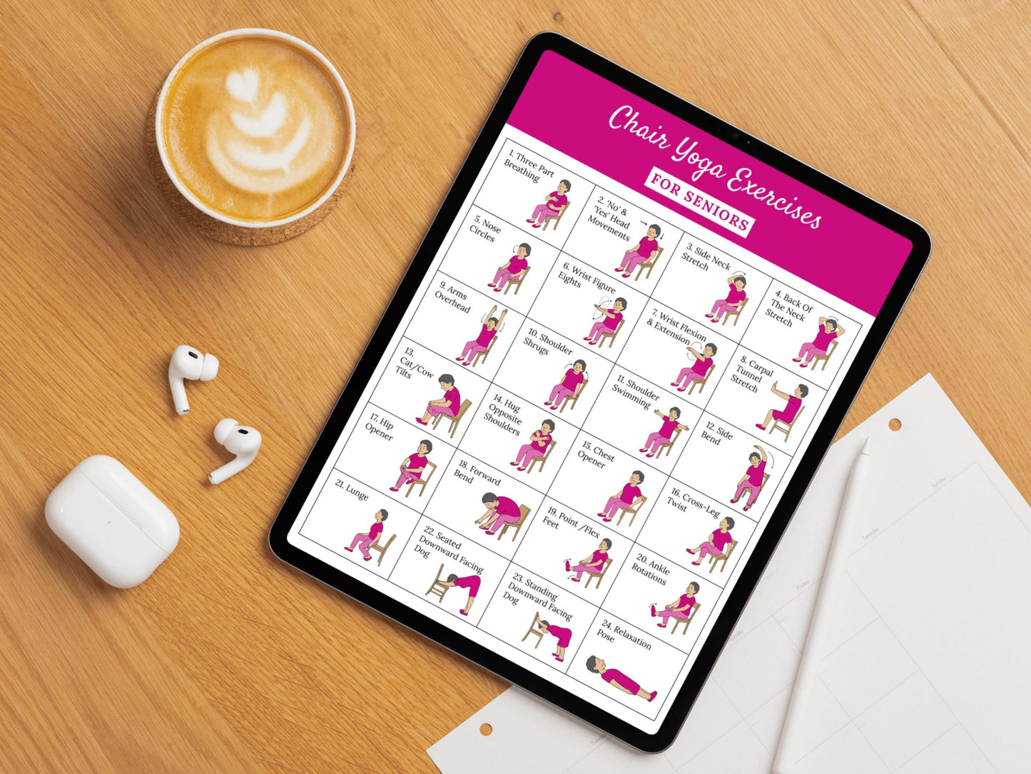 Chair Yoga For Seniors Chart, 30 Day Yoga Exercise Printable, Weight Loss Seniors Printable, Wellness Bundle, Senior Workout Guide