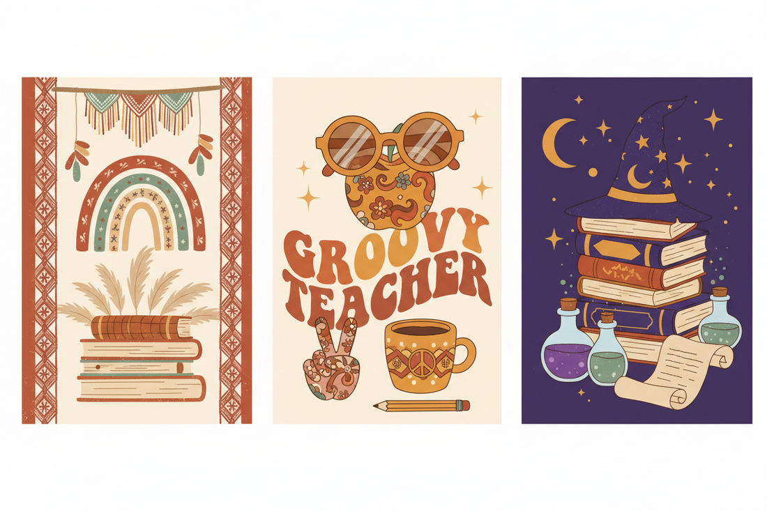 Commercial Use School Clipart: Boho Decor, Retro Teacher & Wizard Themes