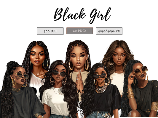 DIY Download Black Girl Clip Art PNG Bundle