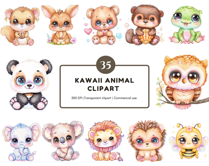 DIY Download kawaii animal clip art Bundle