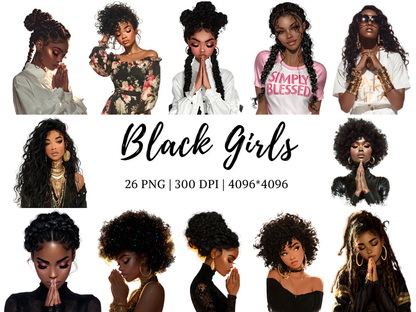 DIY Download Trendy Girl Clipart Black and White PNG Bundle