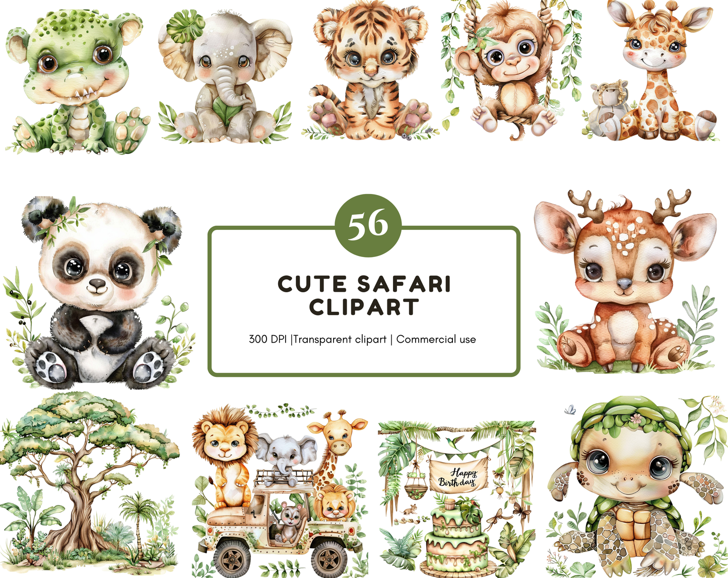 DIY Download Safari Animals Clipart PNG Bundle