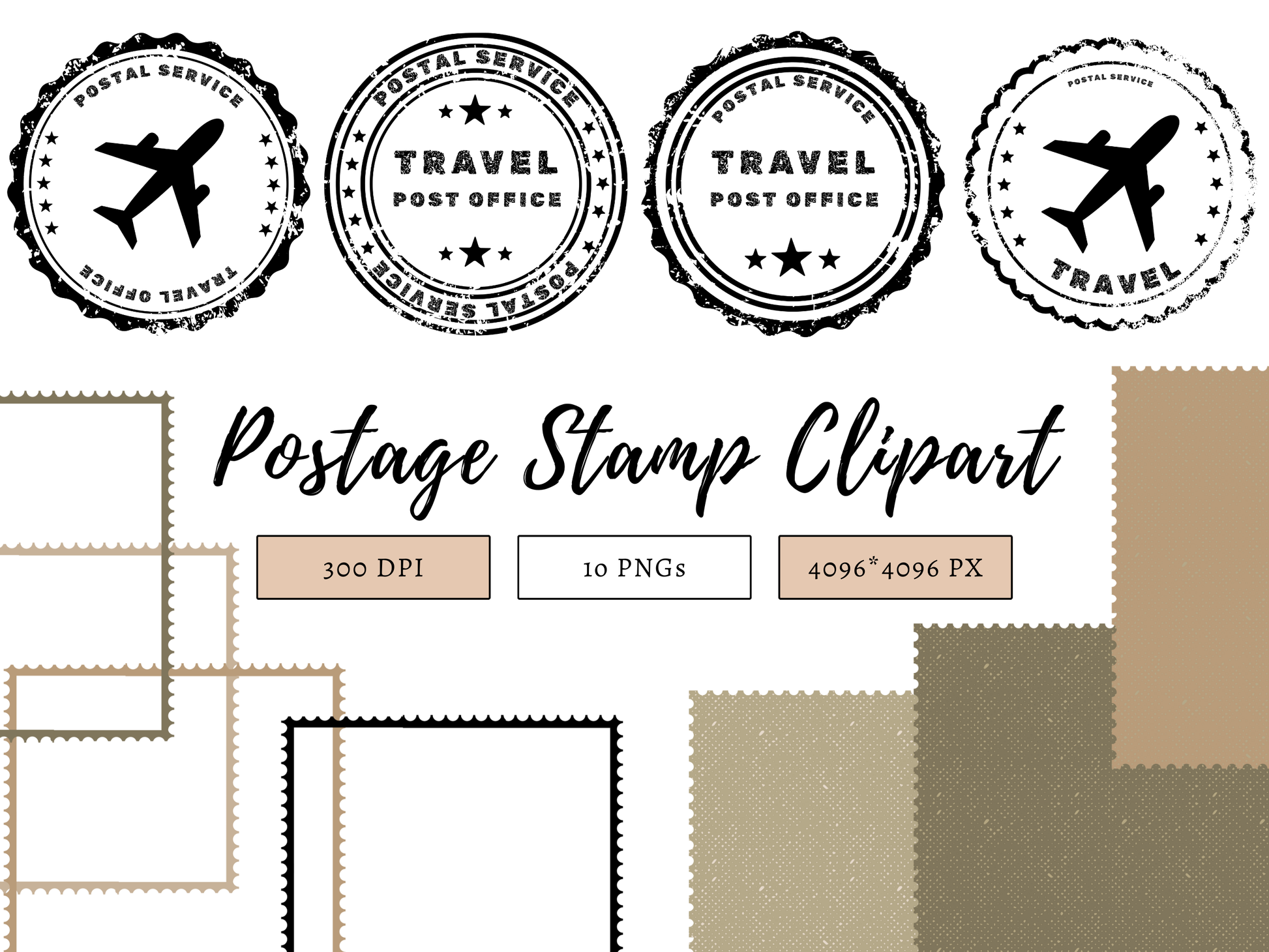 DIY Download Postage Stamp Clipart Bundle