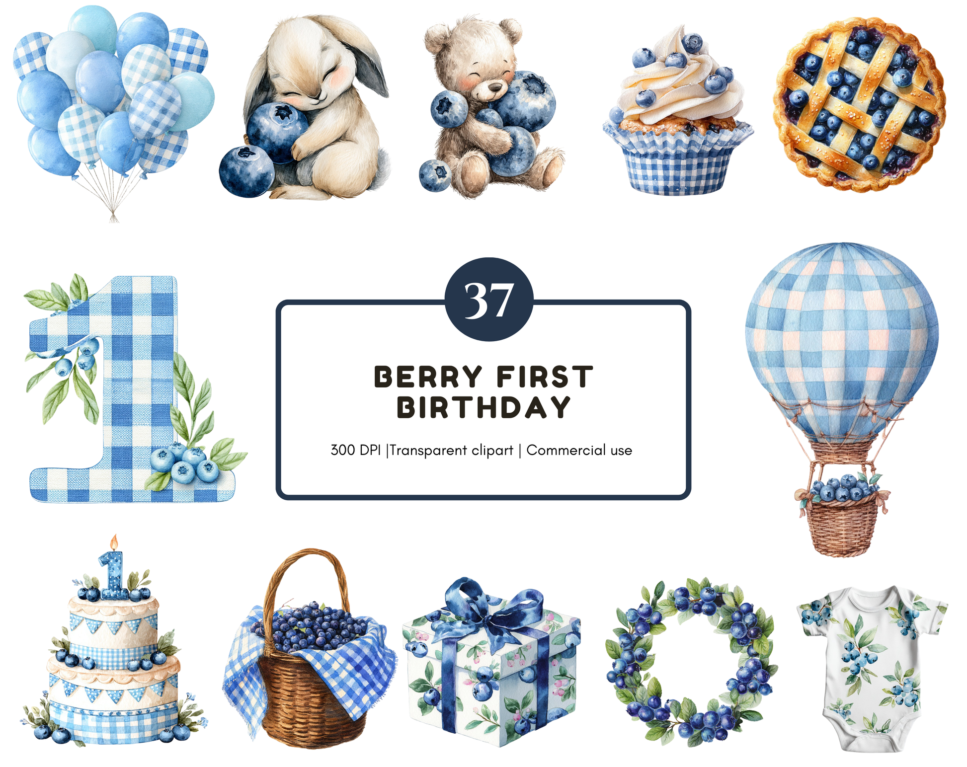 DIY Download Berry First Birthday Clipart Bundle