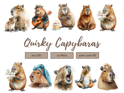 DIY Download Capybara Clipart PNG Bundle