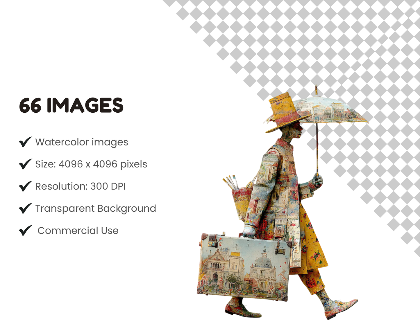 66 Künstler-Charaktere im Clipart-Bundle, Aquarell-Künstlerfiguren (PNG), verträumte Künstler-Charaktere, Scrapbooking, Sofort-Download