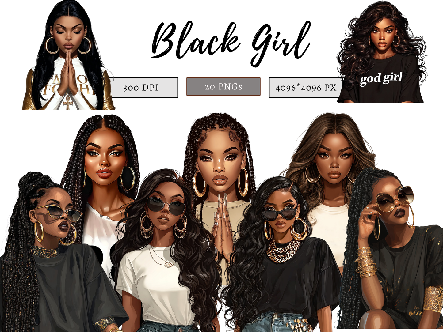 DIY Download Black Girl Clip Art PNG Bundle