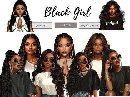 DIY Download Black Girl Clip Art PNG Bundle