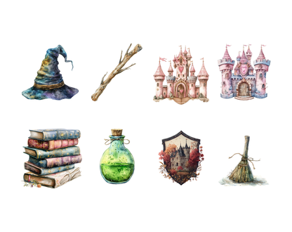 Wizard School PNG Bundle, Cute Wizard Clipart, Fantasy Magic Character, Witch Clipart, Nursery Decor, Kids Illustration, Instant Download