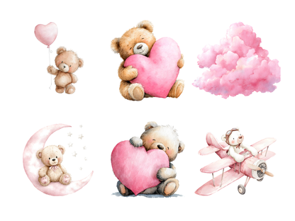 Pink Teddy Bear Clipart - 30 Watercolor Blush Nursery & Ballet Bear PNG