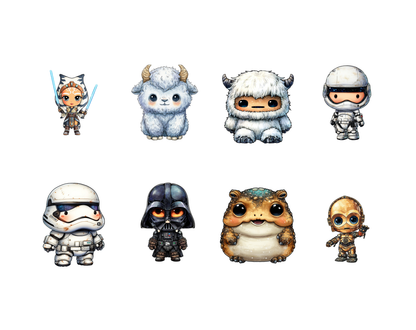 Lot de 31 images clipart Star Wars, personnages Star Wars aquarelle PNG, clipart Star Wars mignon, Star Wars classique, PNG haute qualité, cadeau pour une fête prénatale