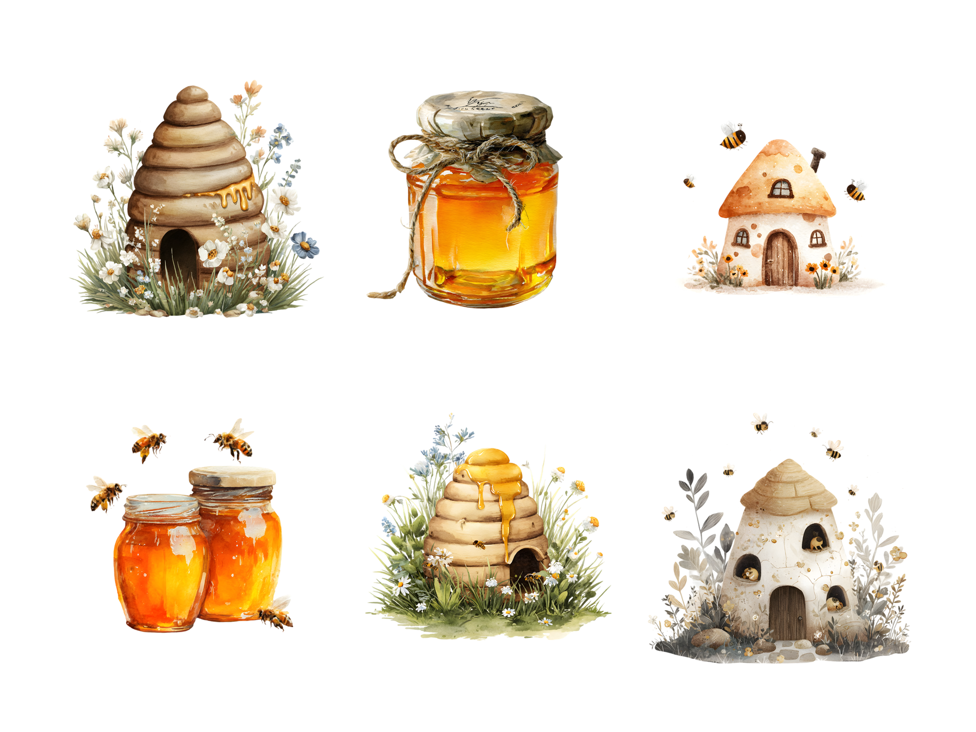 DIY Download Cute Bees Clipart PNG Bundle