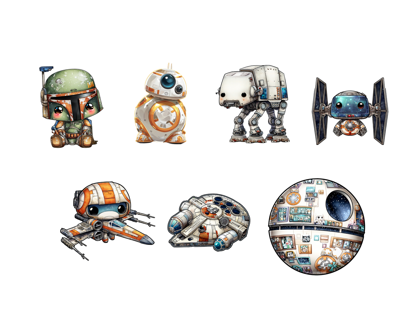 Lot de 31 images clipart Star Wars, personnages Star Wars aquarelle PNG, clipart Star Wars mignon, Star Wars classique, PNG haute qualité, cadeau pour une fête prénatale