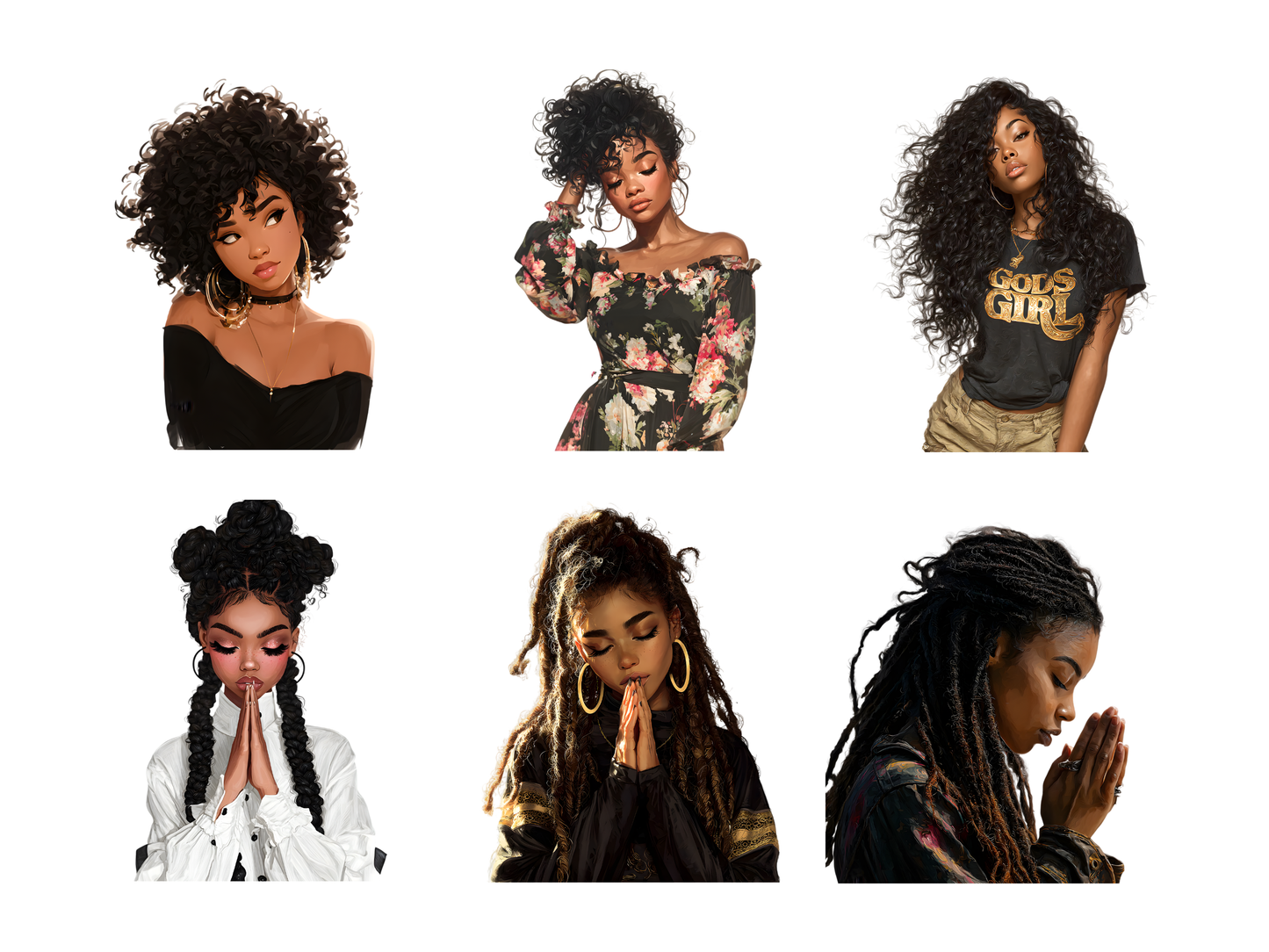 DIY Download Trendy Girl Clipart Black and White PNG Bundle