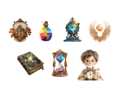 Wizard School PNG Bundle, Cute Wizard Clipart, Fantasy Magic Character, Witch Clipart, Nursery Decor, Kids Illustration, Instant Download