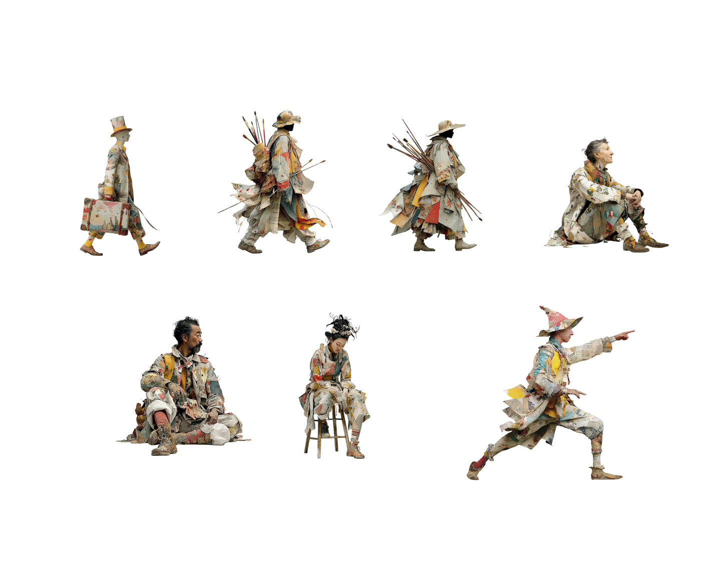 66 Künstler-Charaktere im Clipart-Bundle, Aquarell-Künstlerfiguren (PNG), verträumte Künstler-Charaktere, Scrapbooking, Sofort-Download