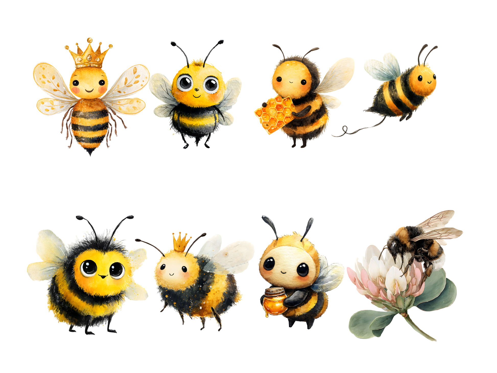 DIY Download Cute Bees Clipart PNG Bundle